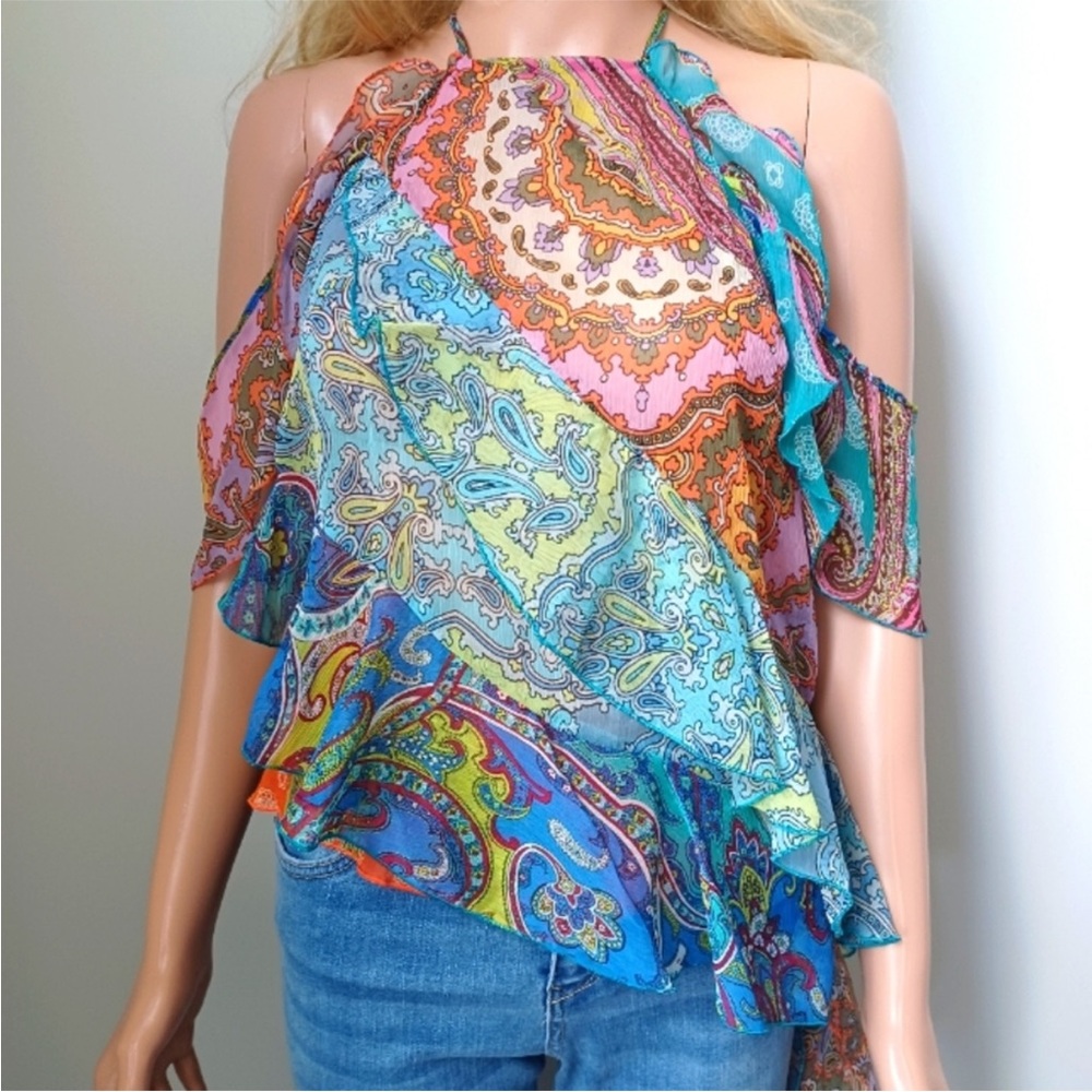Zara Ruffled Patchwork Paisley Top